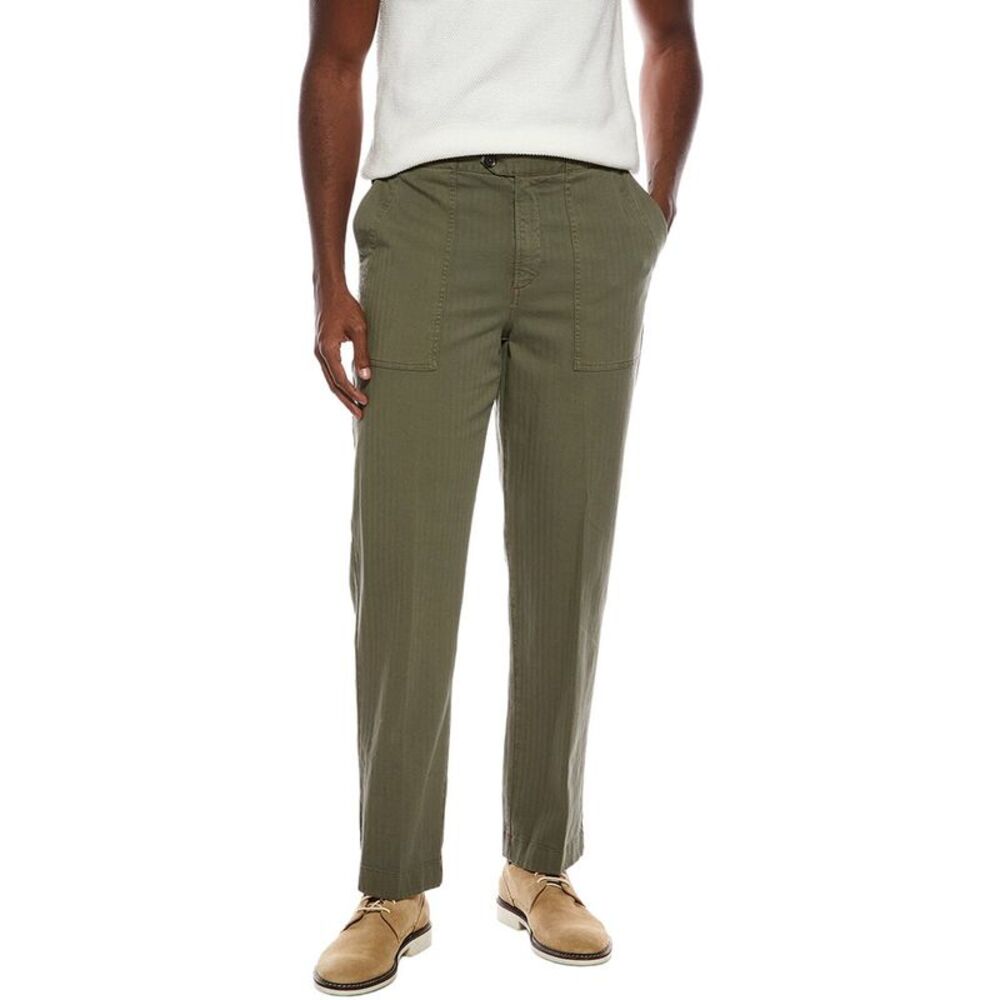Isaia Mens  Linen-Blend Trouser, Green
